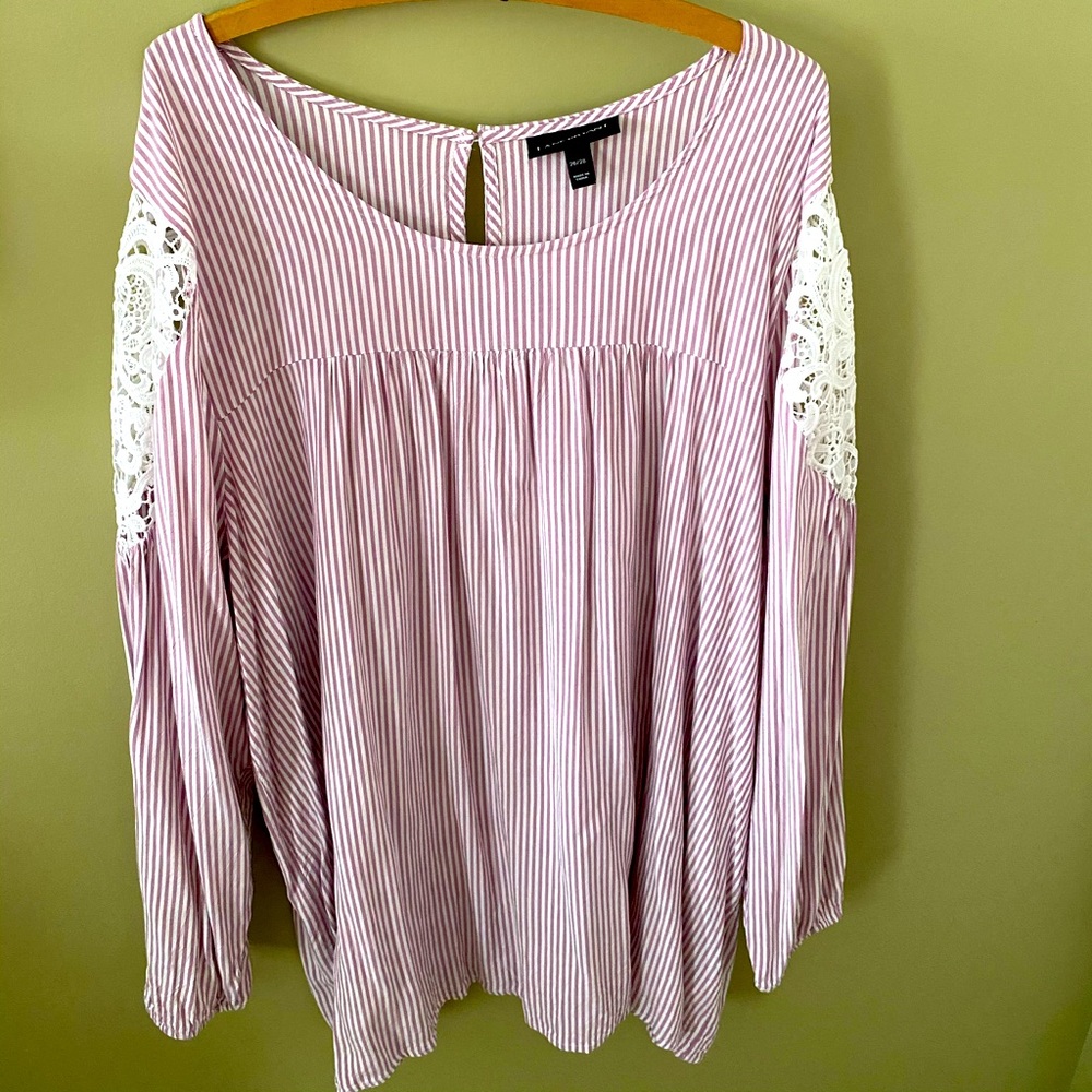 Lane Bryant Off White and Red Striped Blouse